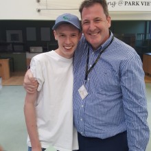 Iain Veitch, Head Teacher of Park View School with his son Michael who achieved English Language (A), Maths (B); Media (Distinction*), Business (Distinction*) and General Studies (C) in his A Level results