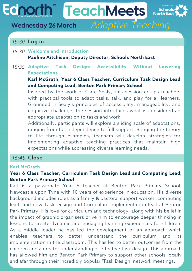 Adapted Task Ednorth TeachMeet - Adaptive Teaching - Schools North East